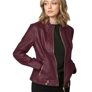 Made By Johnny Faux Leather Moto Jacket in Burgundy
